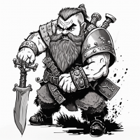 a duelist dwarf from warhammer fantasy fan of rock 'n' roll, concept art in a sketch outline style,.png