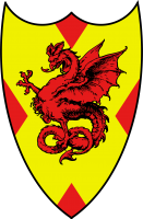 gules a cockatrice gules in full, over a saltire or.png