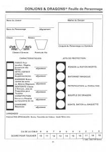 Feuille de personnage D&amp;D BECMI 1984 (Mentzer) Image 1