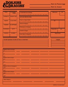 Feuille de personnage D&amp;D BECMI AC6 1985 Image 1